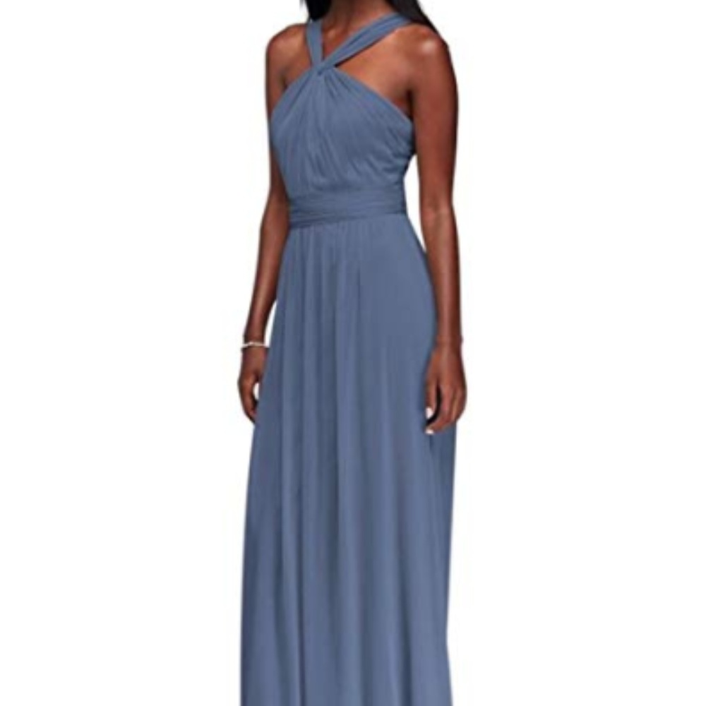 David's Bridal Steel Blue Bridesmaids Dress
